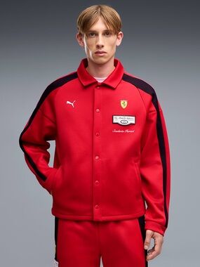 Puma Men's Scuderia Ferrari Race T7 Track Jacket Red Striped Sleeve Sz S